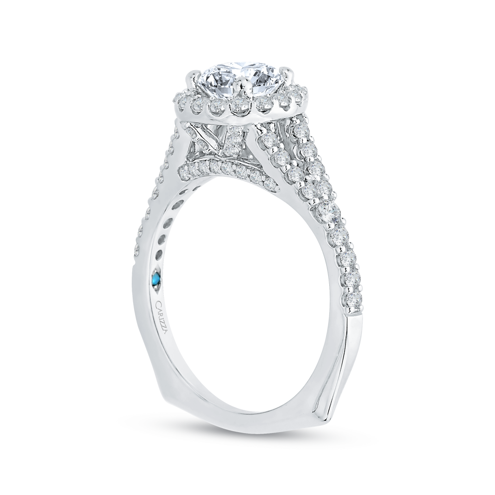 14K White Gold Pear Diamond Halo Engagement Ring with Split Shank (Semi-Mount)