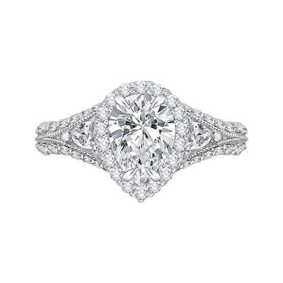 Pear Shape Split Shank Diamond Halo Engagement Ring In 14K White Gold (Semi-Mount)