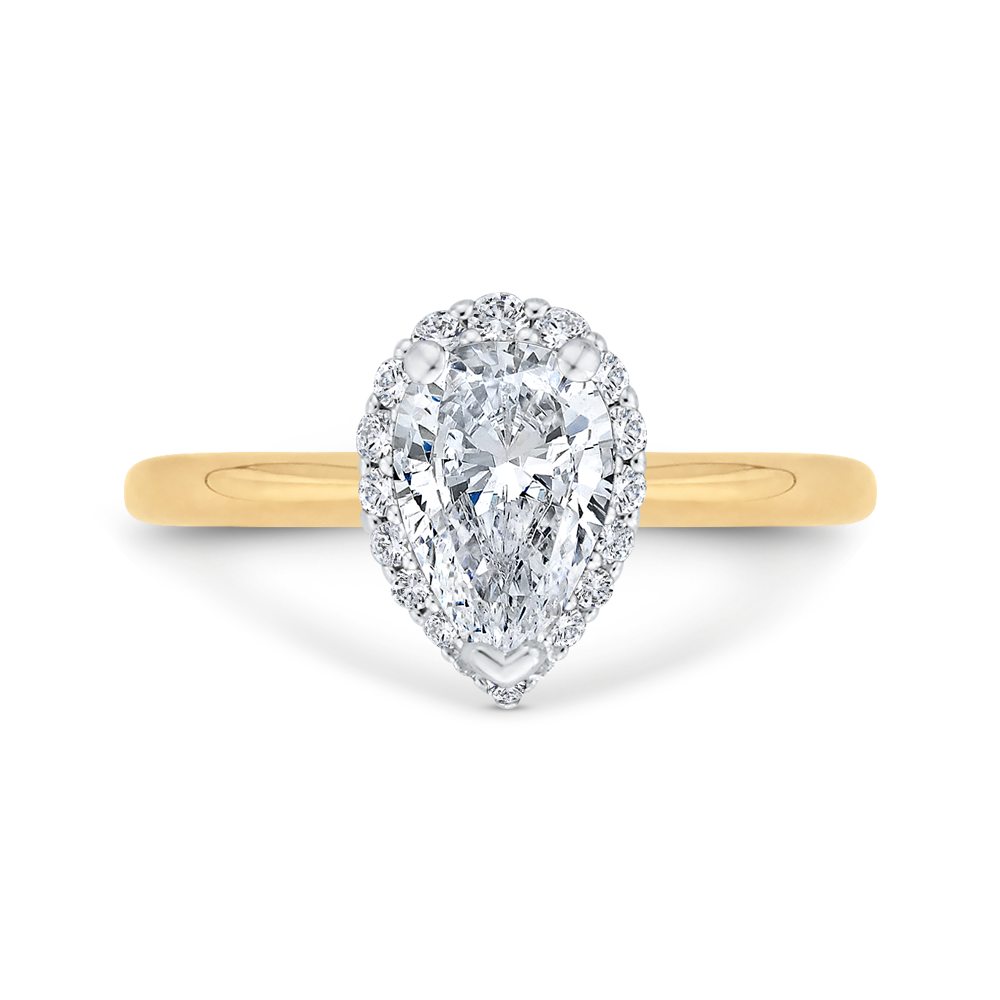 14K Two-Tone Gold Pear Diamond Halo Engagement Ring (Semi-Mount)