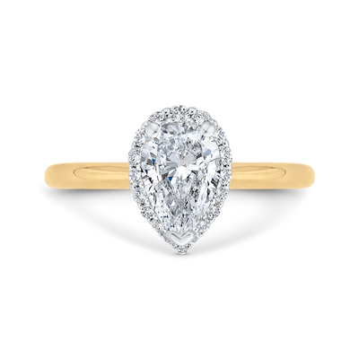 14K Two-Tone Gold Pear Diamond Halo Engagement Ring (Semi-Mount)