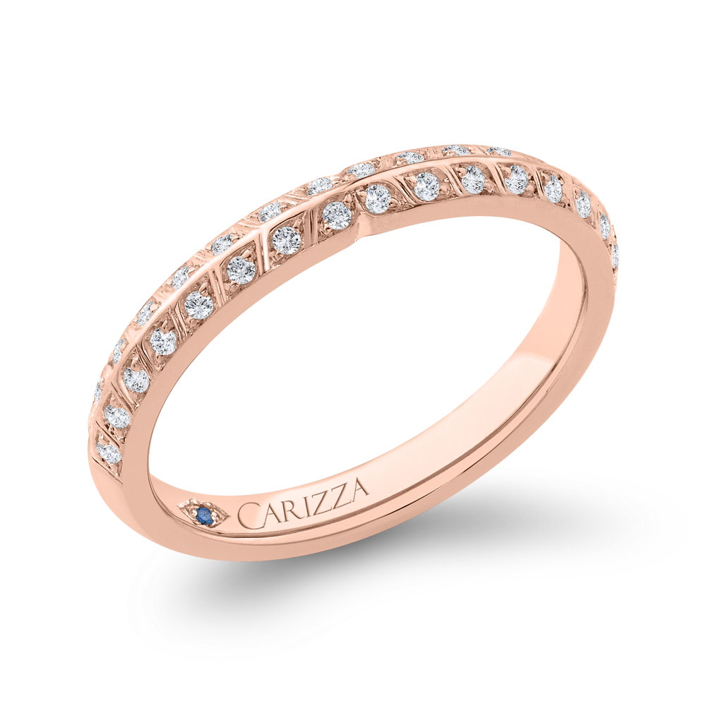 Double Row Diamond Wedding Band with Round Shank in 14K Rose Gold