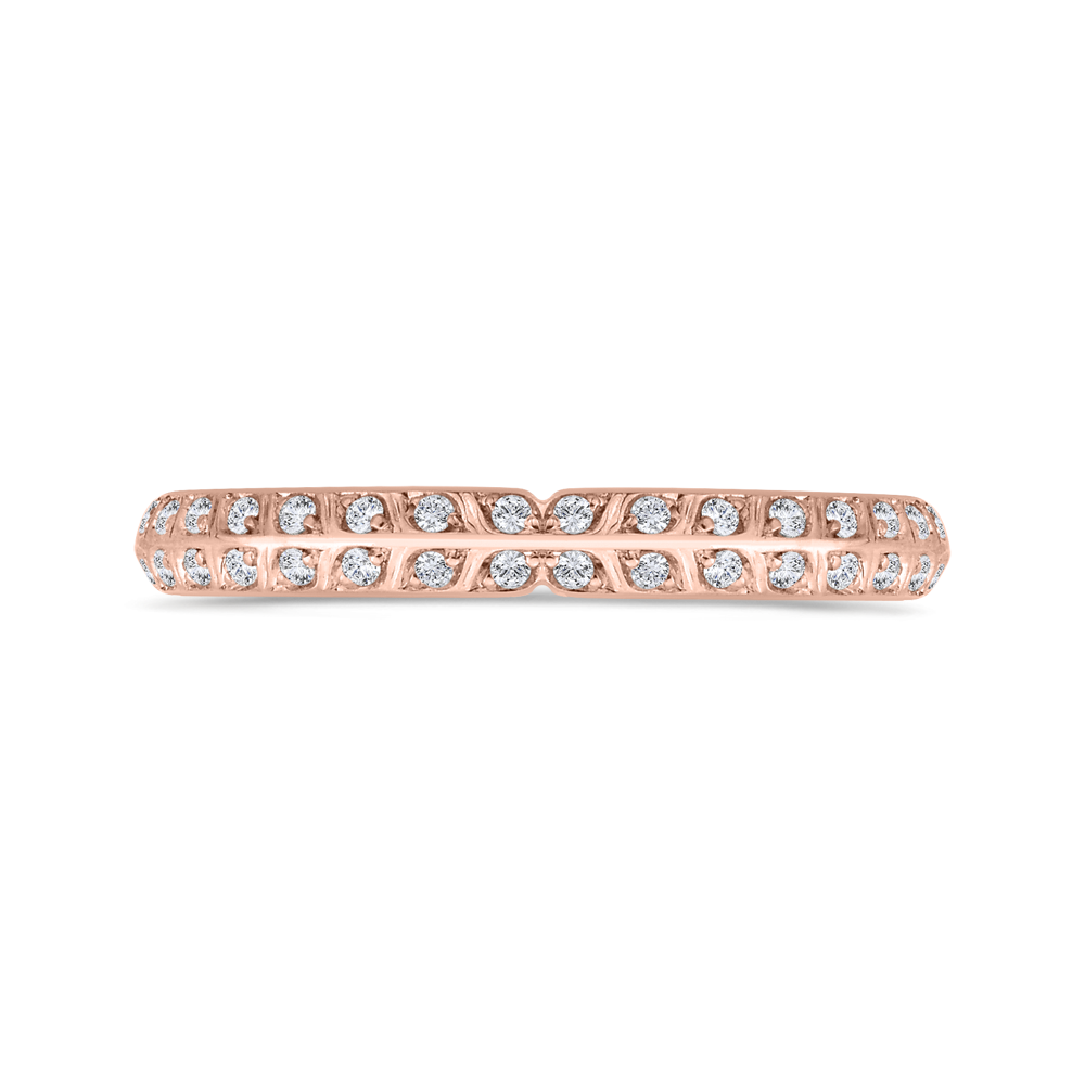 Double Row Diamond Wedding Band with Round Shank in 14K Rose Gold