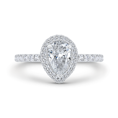 14K White Gold Pear Diamond Double Halo Engagement Ring  (Semi-Mount)