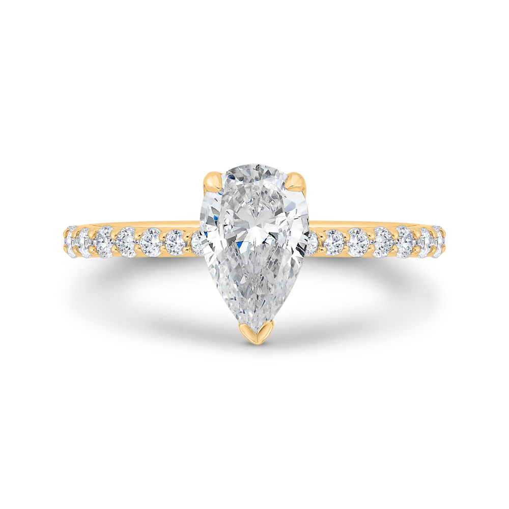 14K Yellow Gold Cushion Cut Diamond Solitaire Plus Engagement Ring (Semi-Mount)
