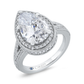 Pear Diamond Halo Engagement Ring In 14K White Gold with Split Shank (Semi-Mount)