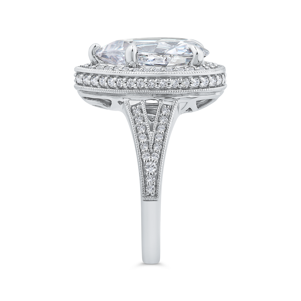 Pear Diamond Halo Engagement Ring In 14K White Gold with Split Shank (Semi-Mount)