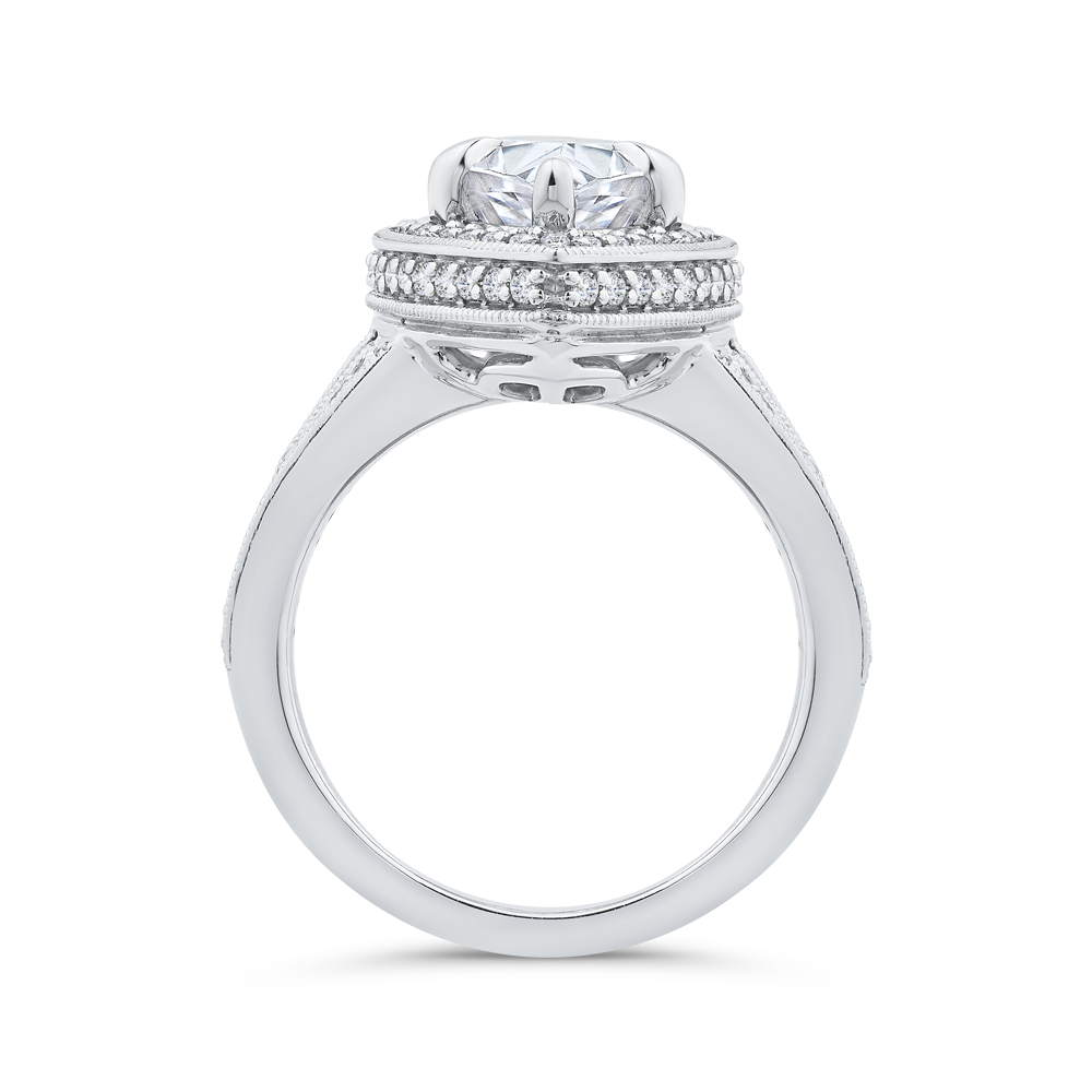 Pear Diamond Halo Engagement Ring In 14K White Gold with Split Shank (Semi-Mount)