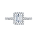 Emerald Cut Diamond Halo Engagement Ring In 14K White Gold (Semi-Mount)