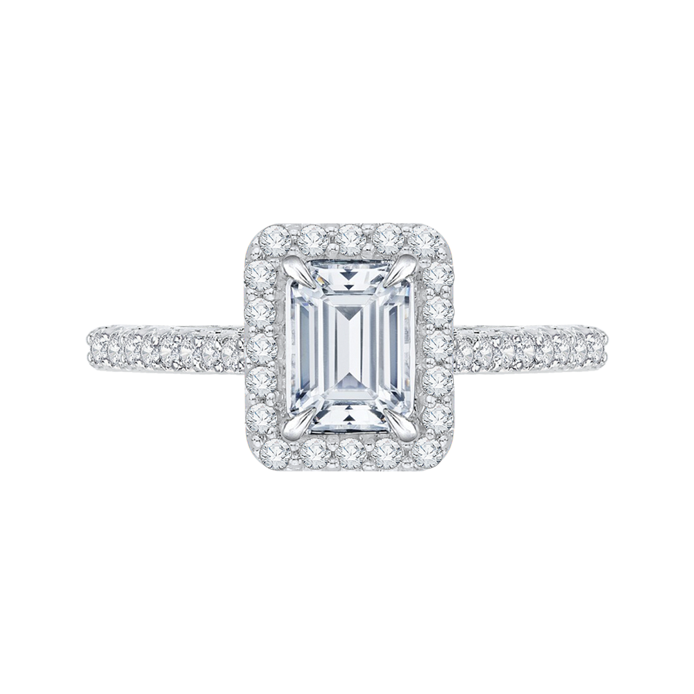 Emerald Cut Diamond Halo Engagement Ring In 14K White Gold (Semi-Mount)