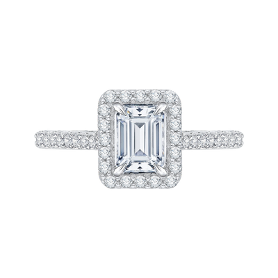 Emerald Cut Diamond Halo Engagement Ring In 14K White Gold (Semi-Mount)
