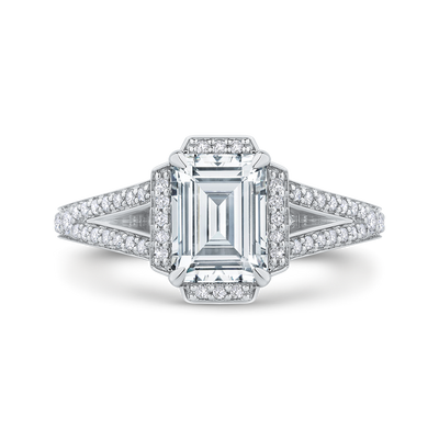 Split Shank Emerald Cut Diamond Cathedral Style Engagement Ring in 14K White Gold (Semi-Mount)