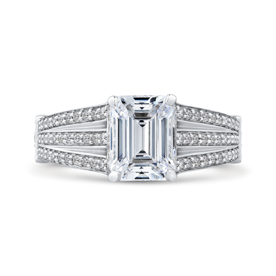 Split Shank Emerald Cut Diamond Engagement Ring in 14K White Gold (Semi-Mount)