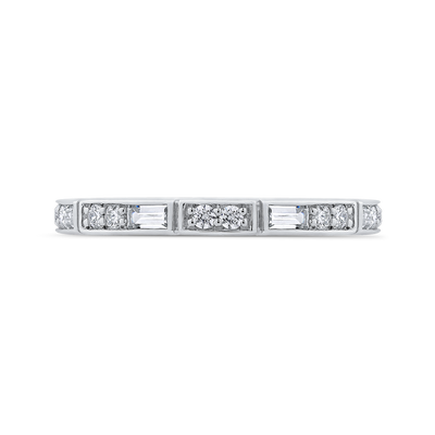 Round and Baguette Cut Diamond Wedding Band in 14K White Gold