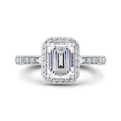 Emerald Cut Diamond Halo Engagement Ring in 14K White Gold (Semi-Mount)