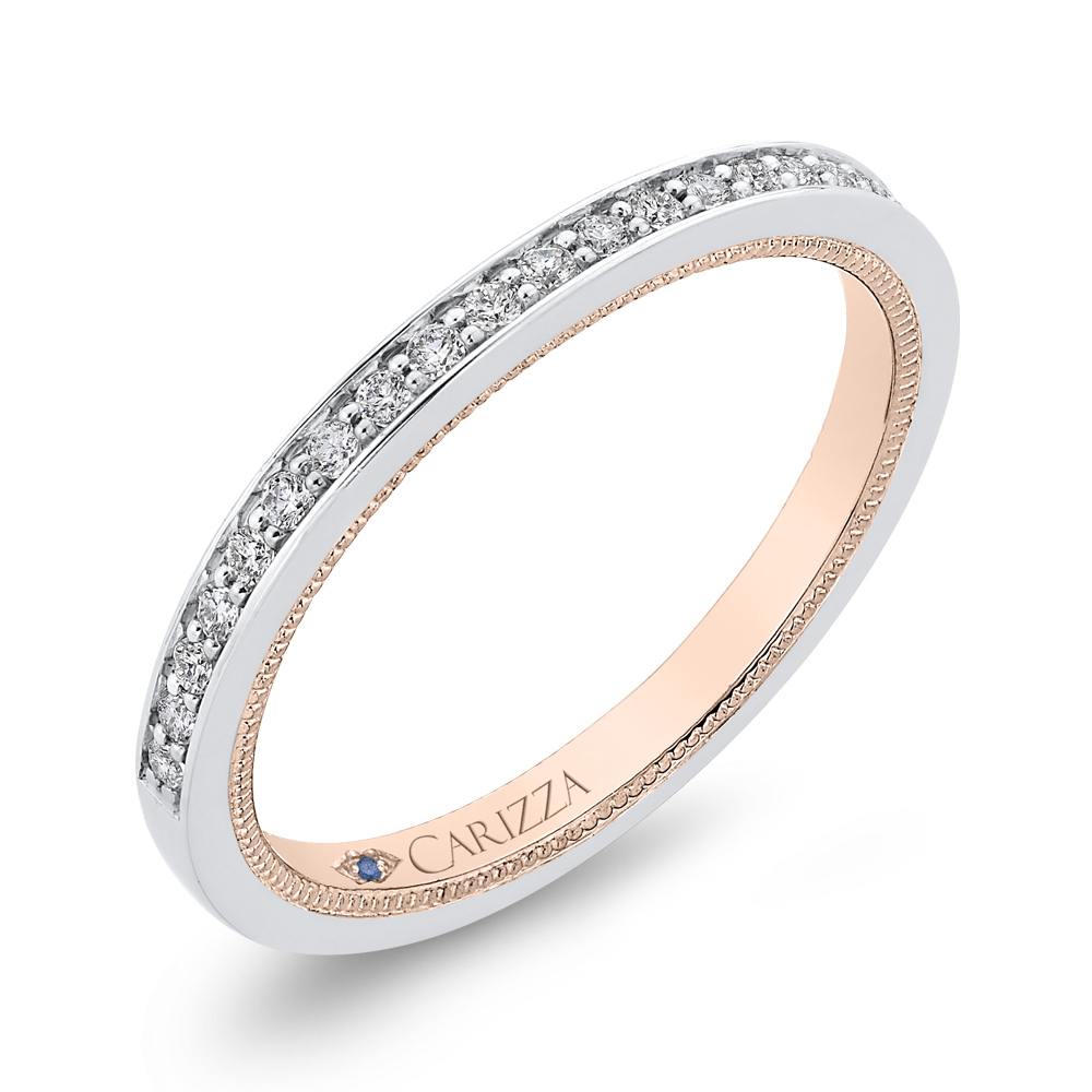 Round Diamond Half-Eternity Wedding Band in 14K Two Tone Gold