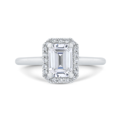 Emerald Cut Diamond Halo Engagement Ring in 14K White Gold (Semi-Mount)