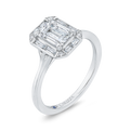 Emerald Cut Diamond Engagement Ring with Round Shank in 14K White Gold (Semi-Mount)
