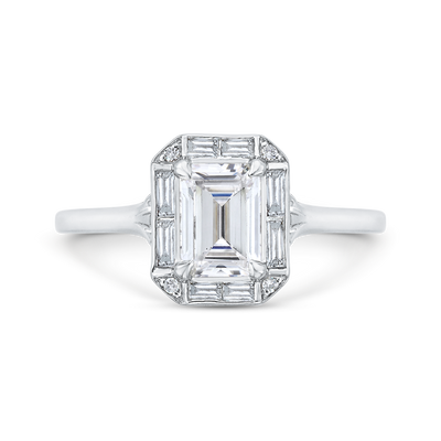 Emerald Cut Diamond Engagement Ring with Round Shank in 14K White Gold (Semi-Mount)