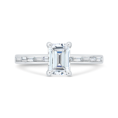 Emerald Cut Diamond Solitaire Engagement Ring in 14K White Gold (Semi-Mount)