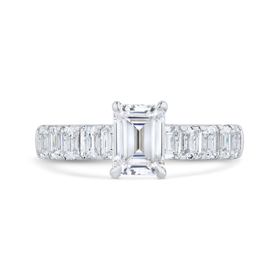 Emerald Cut Solitaire Diamond Engagement Ring in 14K White Gold (Semi-Mount)