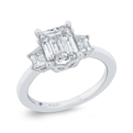 14K White Gold Three Stone Engagement Ring Trapezoid sides Diamond (Semi-Mount)