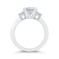14K White Gold Three Stone Engagement Ring Trapezoid sides Diamond (Semi-Mount)