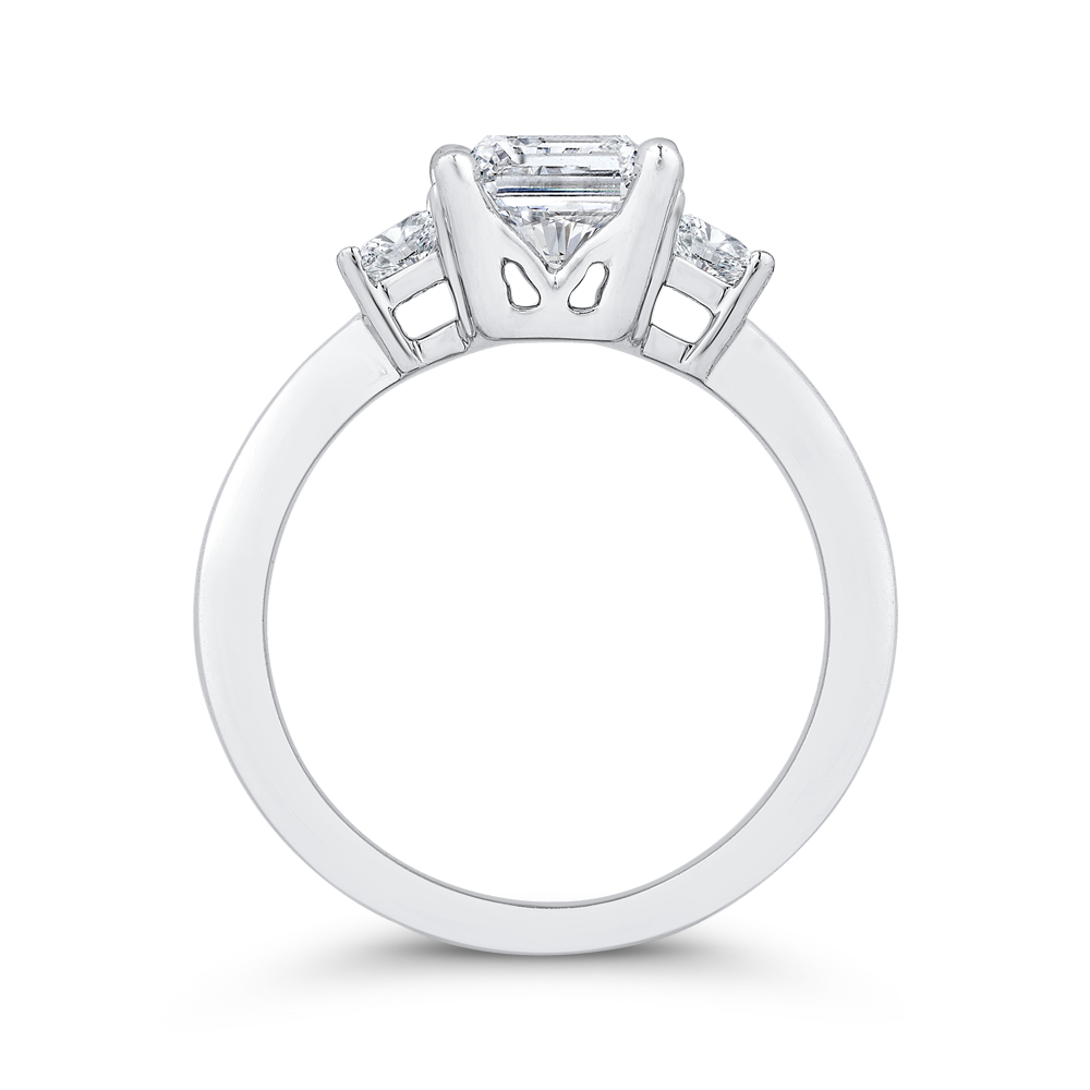 14K White Gold Three Stone Engagement Ring Trapezoid sides Diamond (Semi-Mount)
