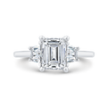14K White Gold Three Stone Engagement Ring Trapezoid sides Diamond (Semi-Mount)