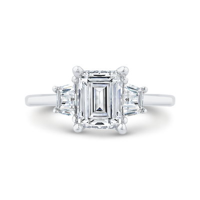 14K White Gold Three Stone Engagement Ring Trapezoid sides Diamond (Semi-Mount)