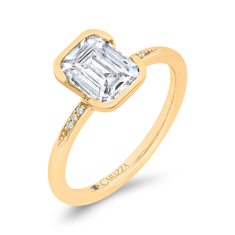 14K Yellow Gold Emerald Cut Diamond Engagement Ring (Semi-Mount)