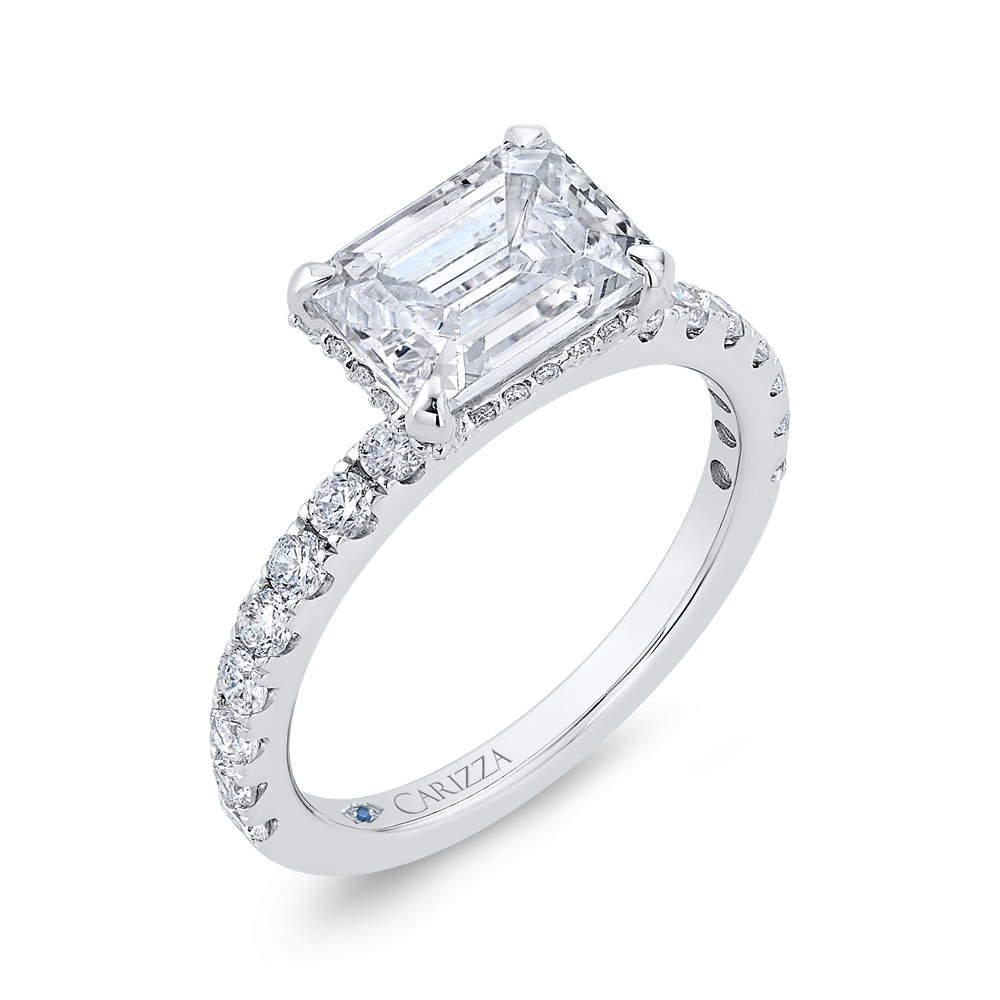 14K White Gold Emerald Cut Diamond Engagement Ring (Semi-Mount)