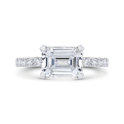 14K White Gold Emerald Cut Diamond Engagement Ring (Semi-Mount)