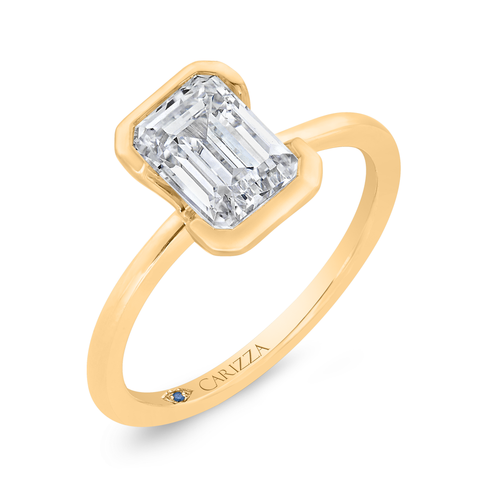 14K Yellow Gold Emerald Cut Diamond Solitaire Engagement Ring (Semi-Mount)