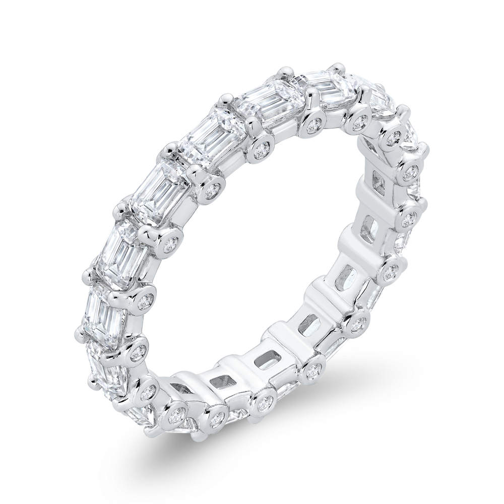 14K White Gold with Round & Emerald Diamond Eternity Ring