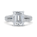 14K White Gold Emerald Cut Diamond Engagement Ring with Split Shank (Semi-Mount)