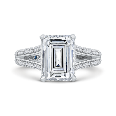 14K White Gold Emerald Cut Diamond Engagement Ring with Split Shank (Semi-Mount)