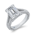 14K White Gold Emerald Cut Diamond Engagement Ring with Split Shank (Semi-Mount)