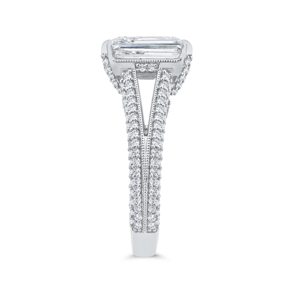 14K White Gold Emerald Cut Diamond Engagement Ring with Split Shank (Semi-Mount)