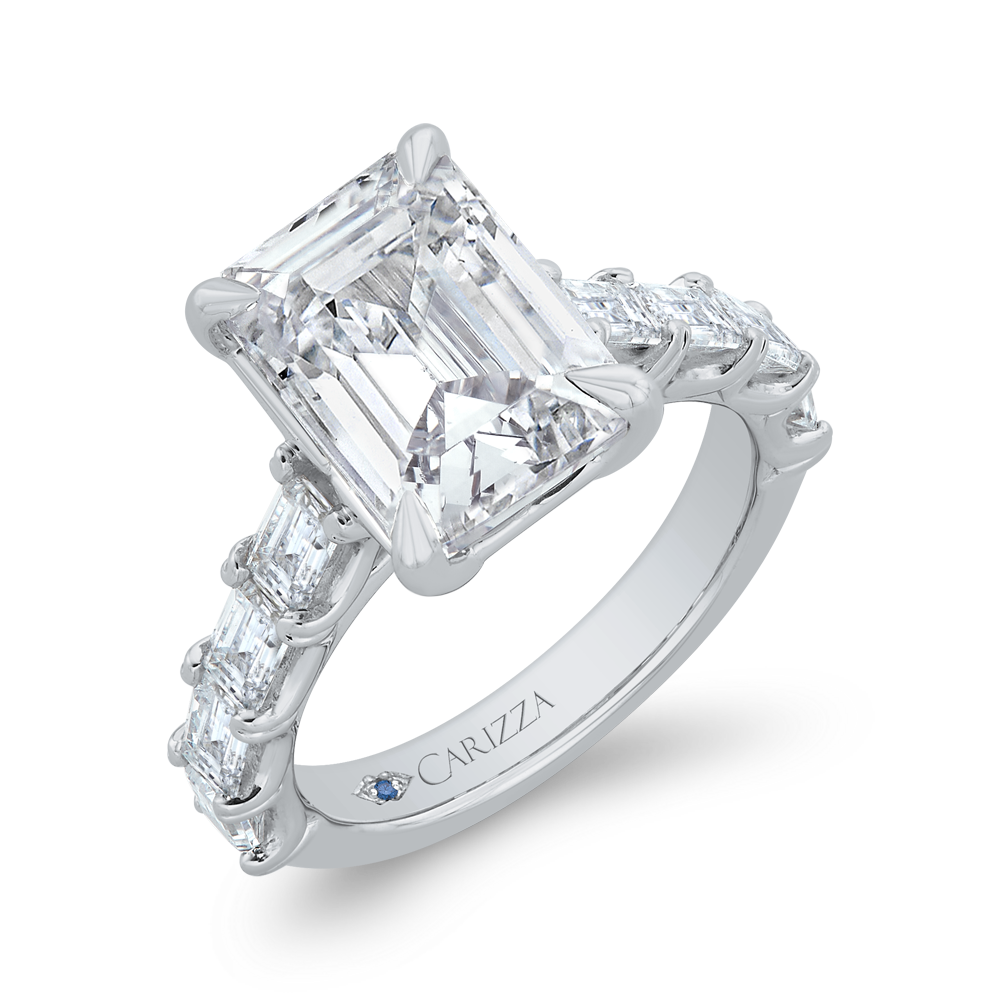 14K White Gold Emerald Cut Diamond Engagement Ring (Semi-Mount)