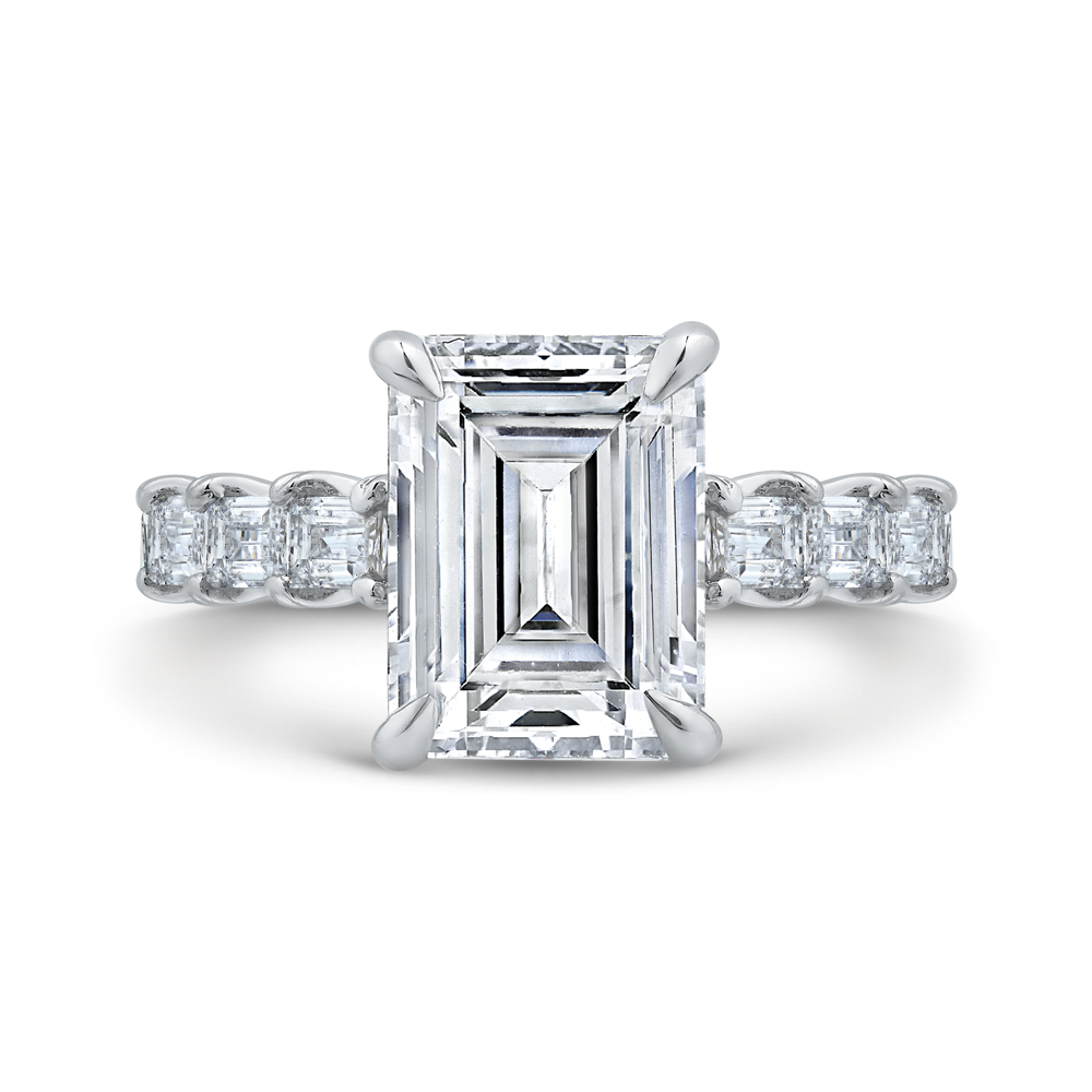 14K White Gold Emerald Cut Diamond Engagement Ring (Semi-Mount)