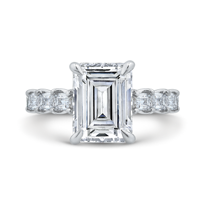 14K White Gold Emerald Cut Diamond Engagement Ring (Semi-Mount)