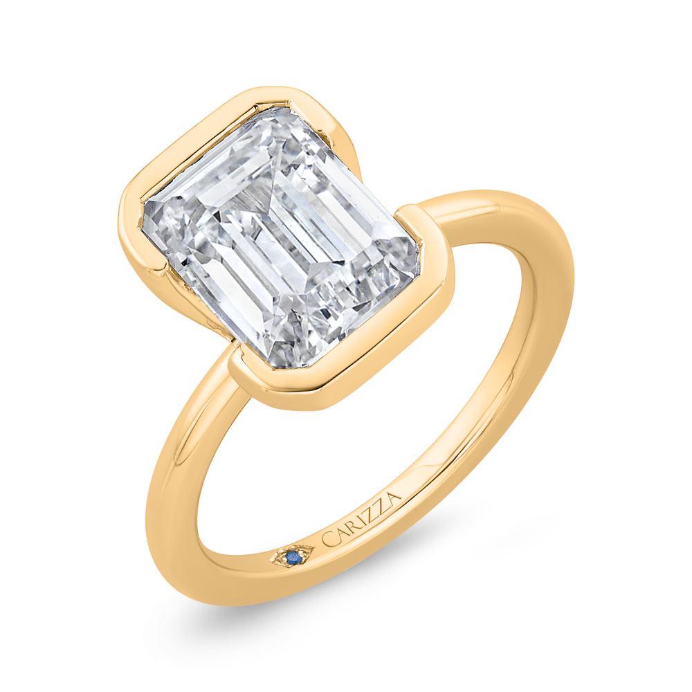 14K Yellow Gold Emerald Cut Diamond Solitaire Engagement Ring (Semi-Mount)