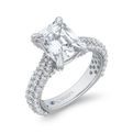 14K White Gold Three Row Emerald Diamond Engagement Ring (Semi-Mount)