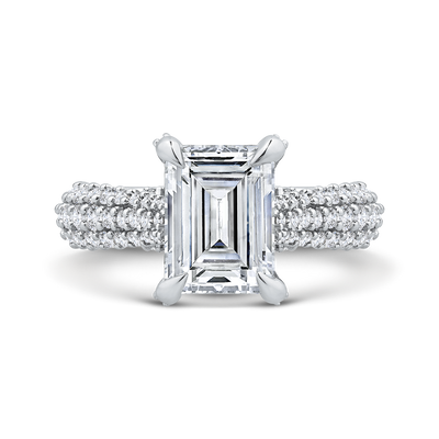 14K White Gold Three Row Emerald Diamond Engagement Ring (Semi-Mount)