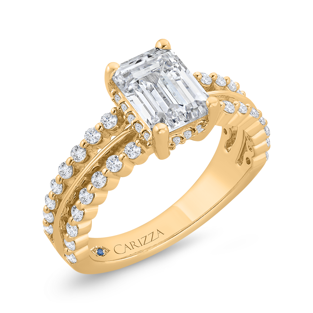 14K Yellow Gold Emerald Cut Diamond Engagement Ring (Semi-Mount)
