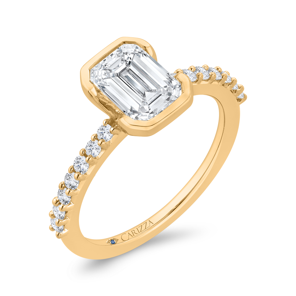 14K Yellow Gold Emerald Cut Diamond Engagement Ring (Semi-Mount)