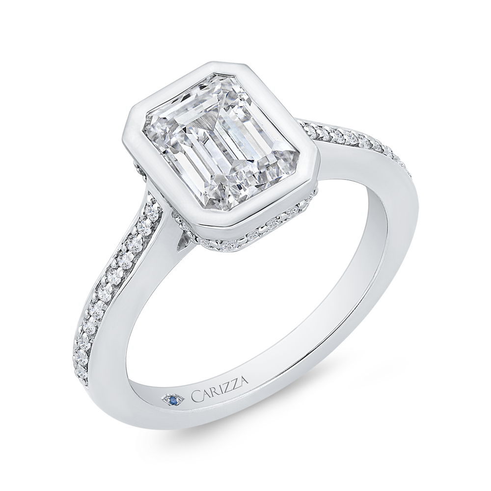 14K White Gold Emerald Cut Diamond Engagement Ring (Semi-Mount)