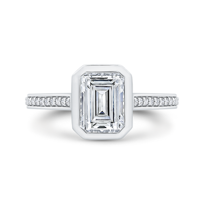 14K White Gold Emerald Cut Diamond Engagement Ring (Semi-Mount)