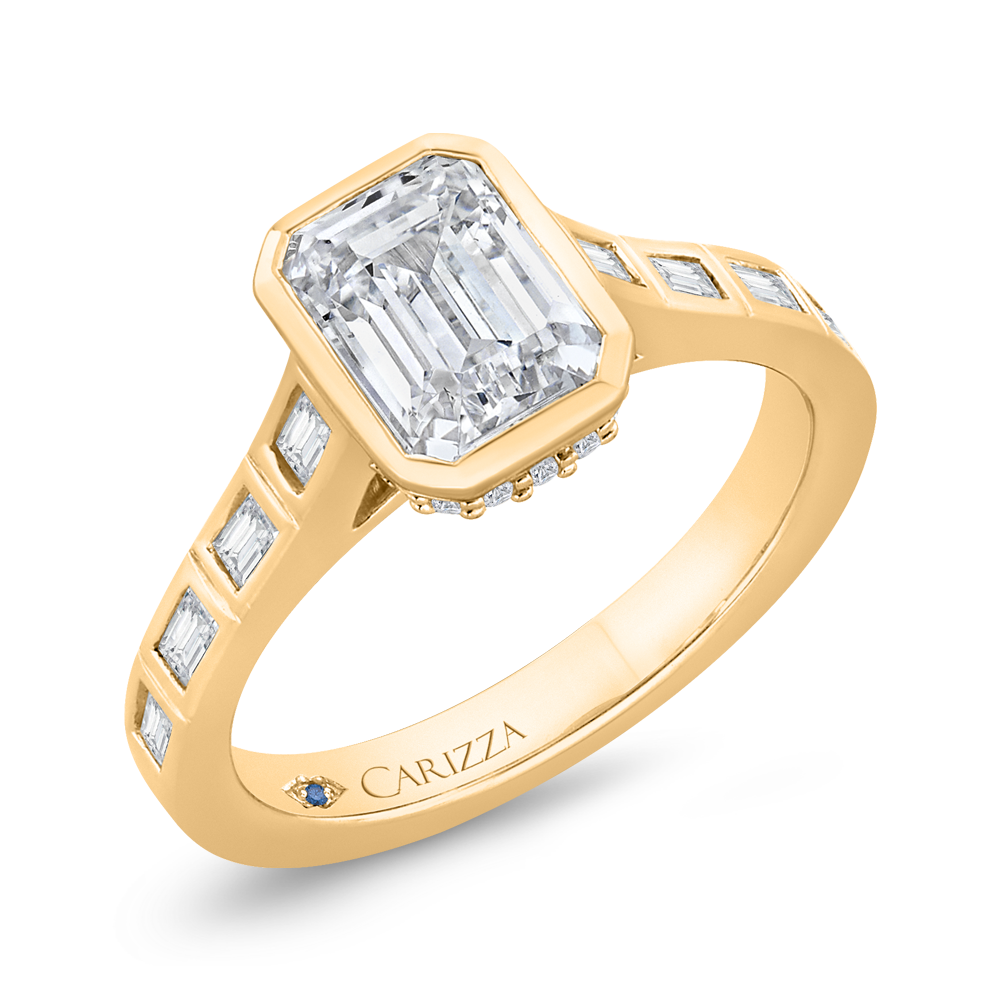 14K Yellow Gold Emerald Cut Diamond Engagement Ring (Semi-Mount)