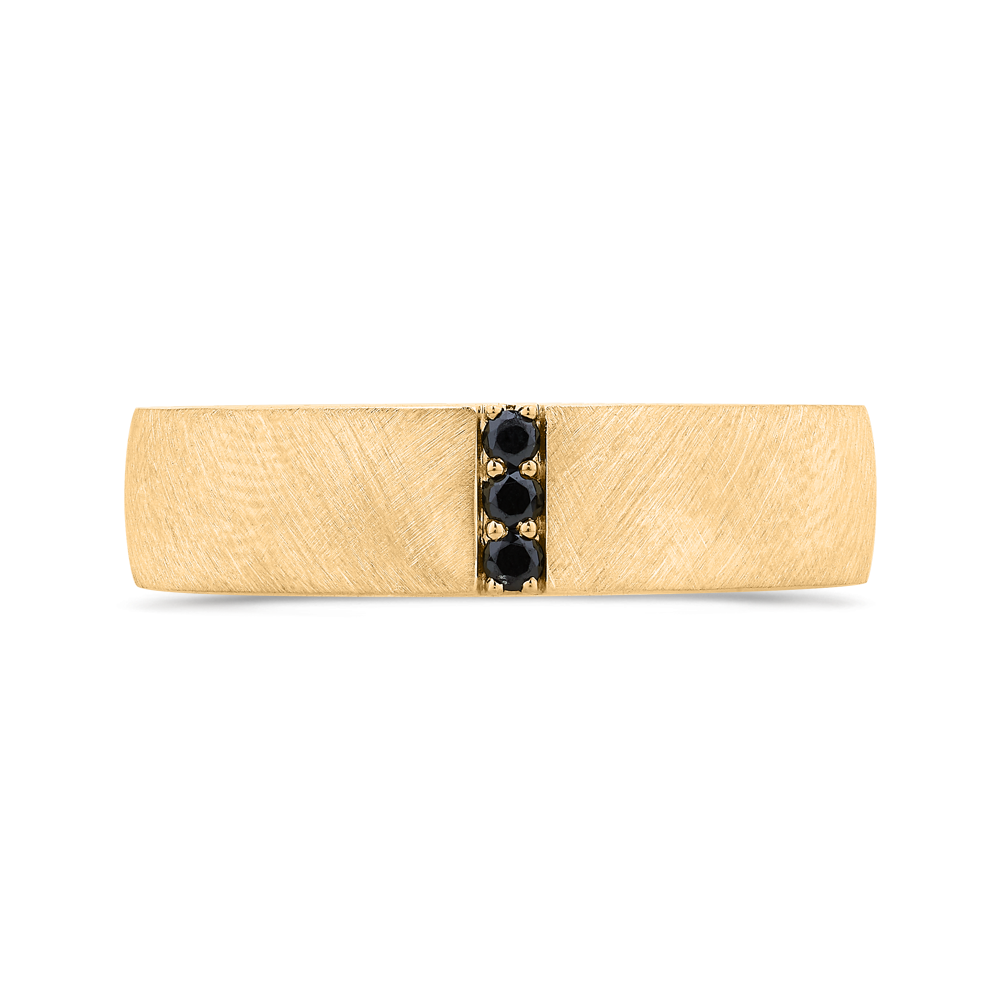 14K Yellow Gold with Round Black Diamond Men's Band
